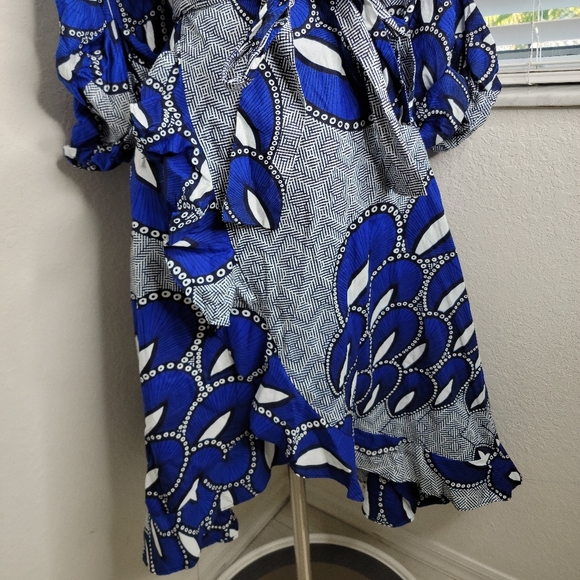 OFUURE Wax Cotton African Peacock Feather Print Wrap Dress S. - Picture 6 of 8